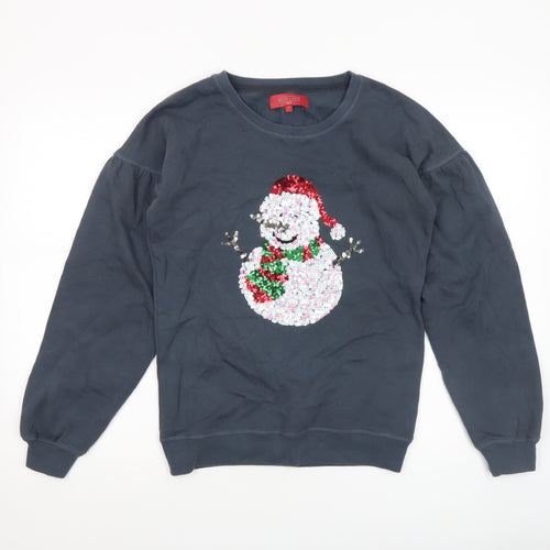 Next Women’s Navy Christmas Sequin Snowman Sweatshirt Size 6