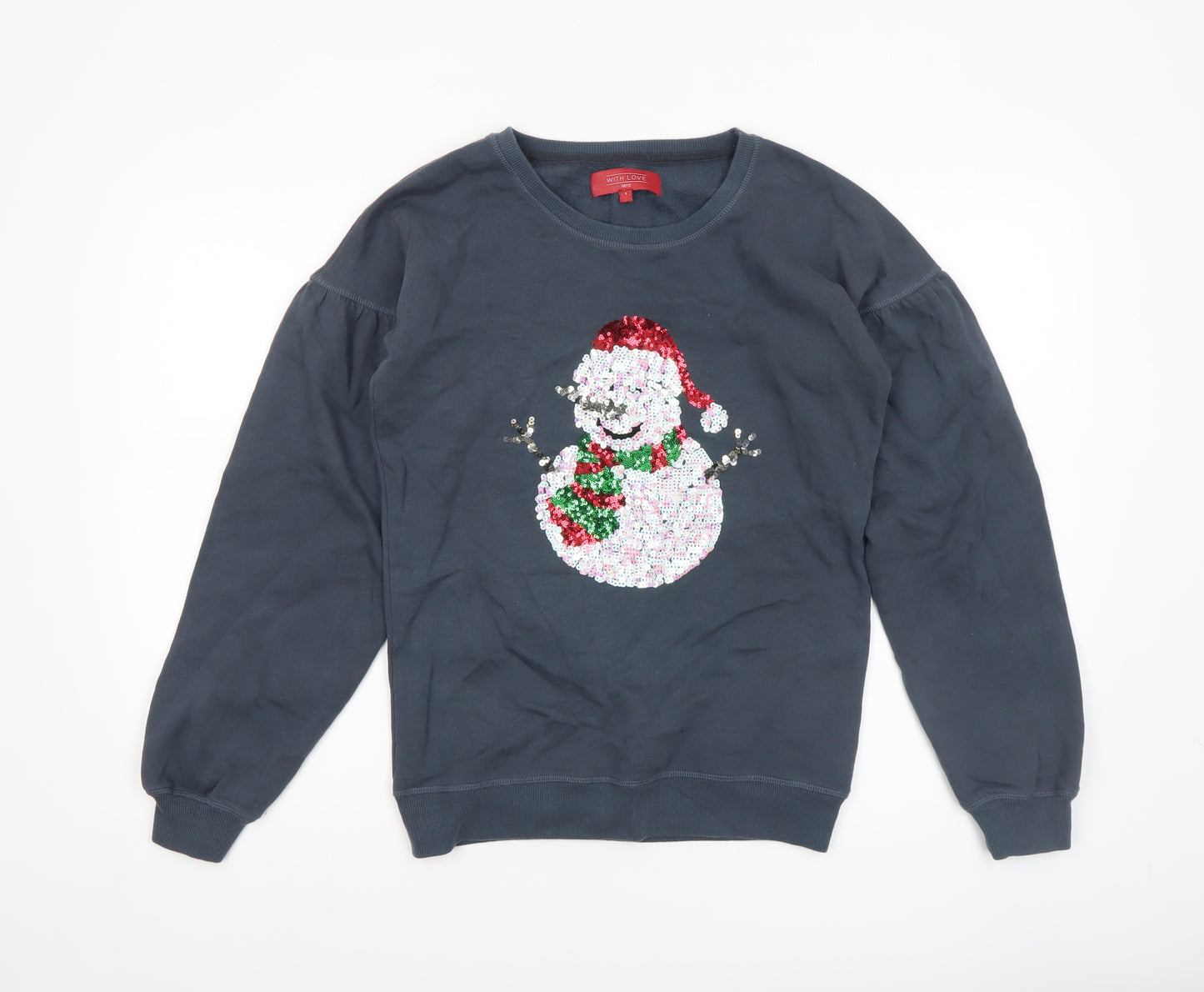 Next Women’s Navy Christmas Sequin Snowman Sweatshirt Size 6