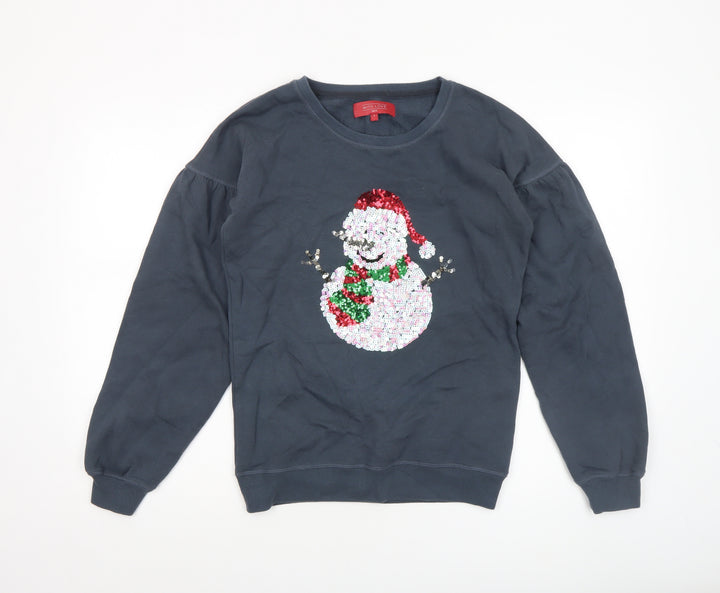 Next Women’s Navy Christmas Sequin Snowman Sweatshirt Size 6