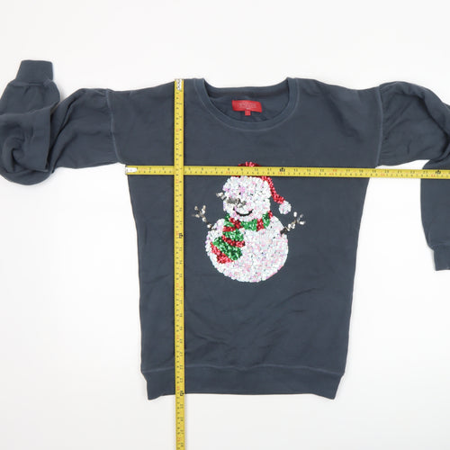 Next Women’s Navy Christmas Sequin Snowman Sweatshirt Size 6