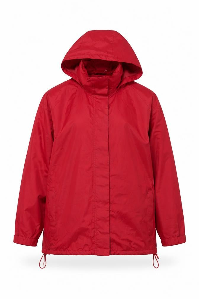Front view of Alpine Trek Men's Red Waterproof Hooded Jacket, size L