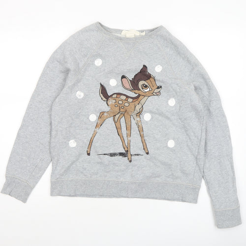 H&M LOGG Womens Grey Bambi Sweatshirt Small Cotton Crew Neck