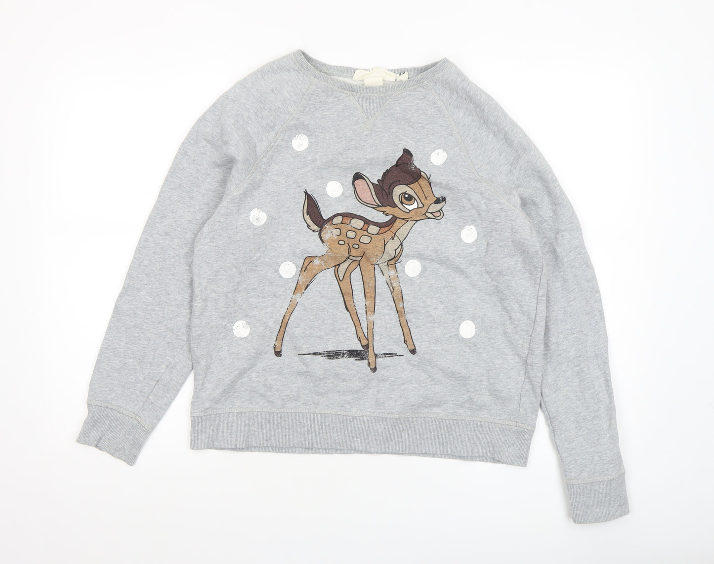 H&M LOGG Womens Grey Bambi Sweatshirt Small Cotton Crew Neck