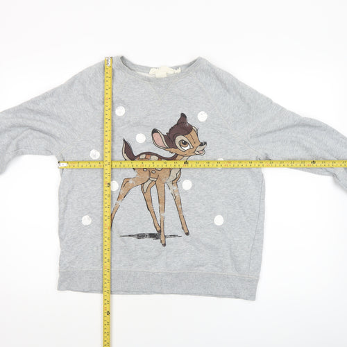 H&M LOGG Womens Grey Bambi Sweatshirt Small Cotton Crew Neck