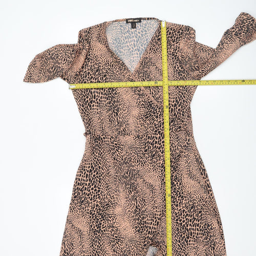 Pink Vanilla Women Beige Animal Print Wrap Short Dress Size 10