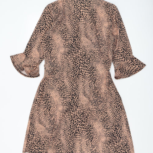 Pink Vanilla Women Beige Animal Print Wrap Short Dress Size 10