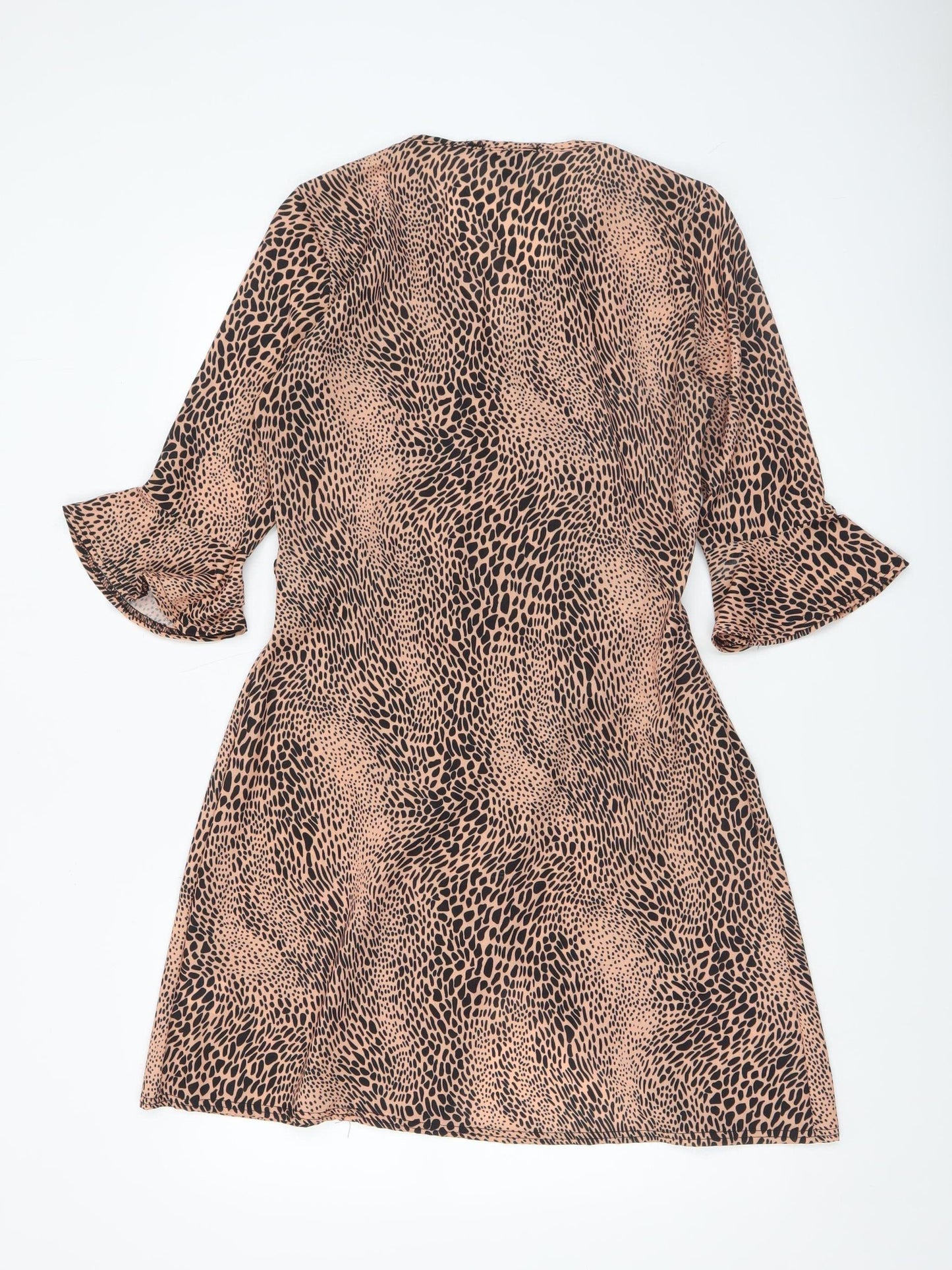 Pink Vanilla Women Beige Animal Print Wrap Short Dress Size 10