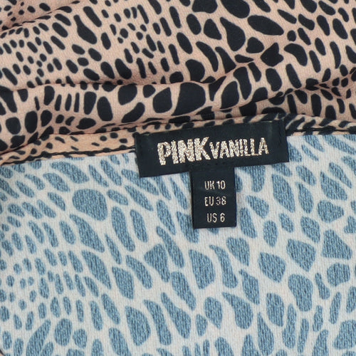 Pink Vanilla Women Beige Animal Print Wrap Short Dress Size 10