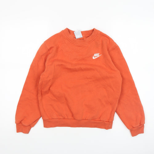 Nike Boys Orange Medium Pullover Fleece Sweatshirt Logo Crew Neck
