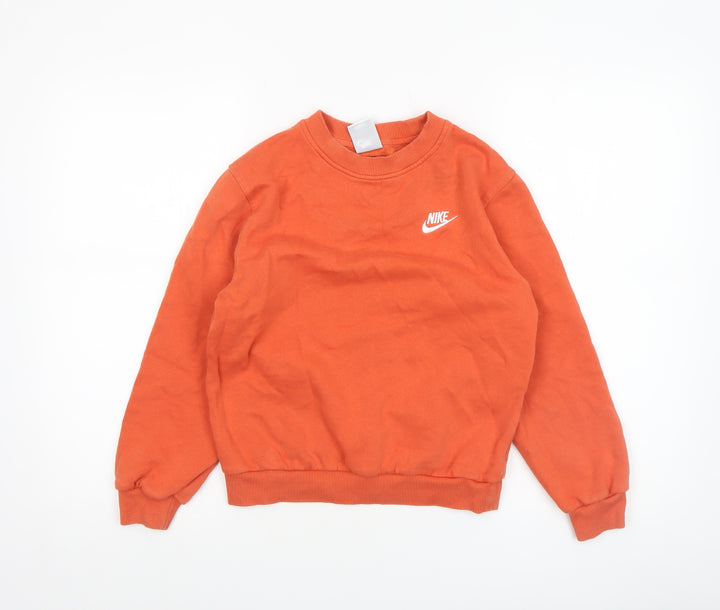 Nike Boys Orange Medium Pullover Fleece Sweatshirt Logo Crew Neck