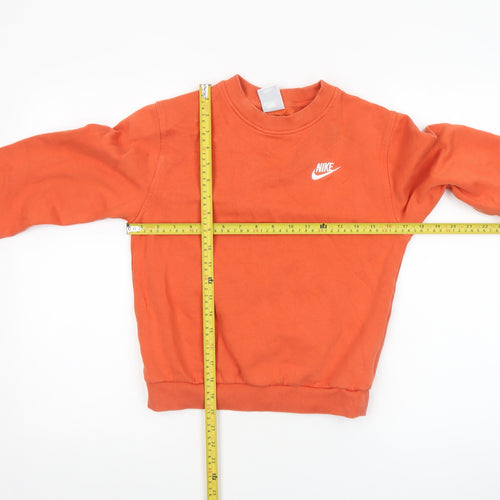 Nike Boys Orange Medium Pullover Fleece Sweatshirt Logo Crew Neck