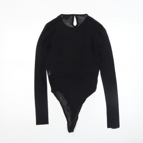 PrettyLittleThing Womens Black Size 8 Embroidered Long Sleeve Bodysuit
