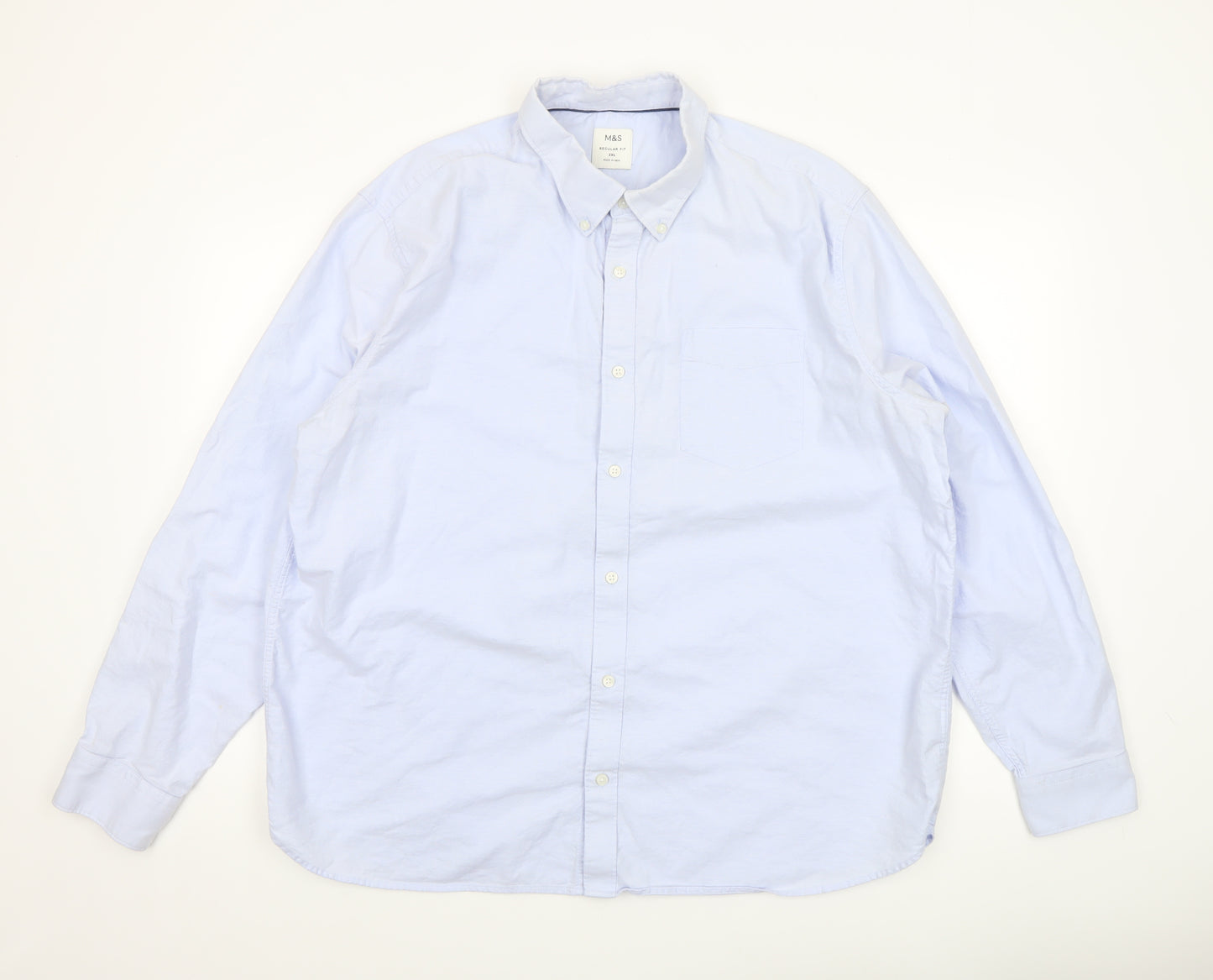Marks and Spencer Men's Blue Regular Fit 2XL Long Sleeve Cotton Dress Shirt