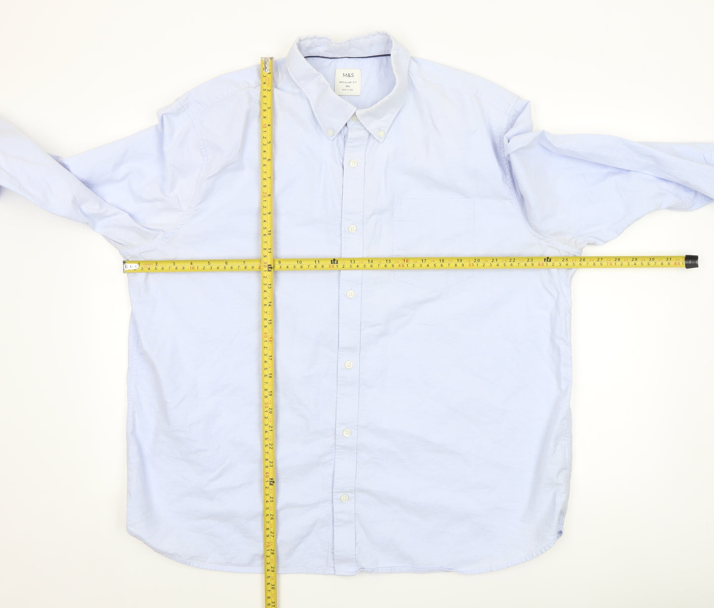 Marks and Spencer Men's Blue Regular Fit 2XL Long Sleeve Cotton Dress Shirt