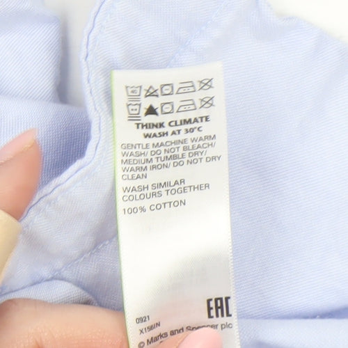Marks and Spencer Men's Blue Regular Fit 2XL Long Sleeve Cotton Dress Shirt
