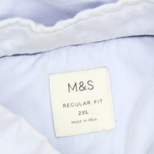 Marks and Spencer Men's Blue Regular Fit 2XL Long Sleeve Cotton Dress Shirt