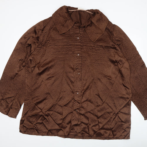 Roman Originals Women’s Brown Button-Up Long Sleeve Collared Blouse M