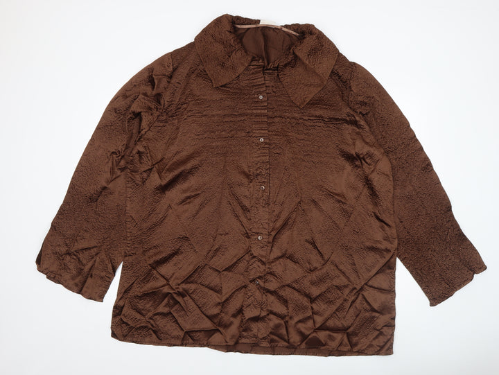 Roman Originals Women’s Brown Button-Up Long Sleeve Collared Blouse M