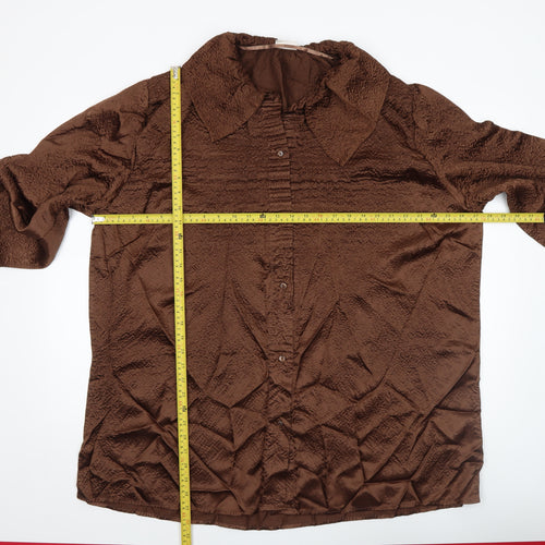 Roman Originals Women’s Brown Button-Up Long Sleeve Collared Blouse M