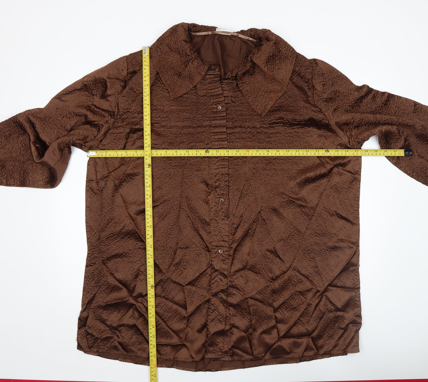 Roman Originals Women’s Brown Button-Up Long Sleeve Collared Blouse M