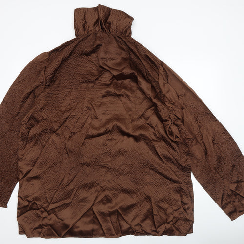 Roman Originals Women’s Brown Button-Up Long Sleeve Collared Blouse M