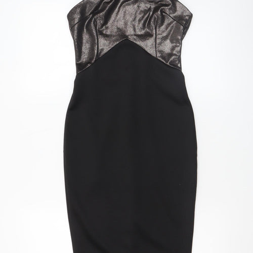 AX Paris Women’s Black Metallic Bodycon Dress Size 8 Sleeveless Knee Length