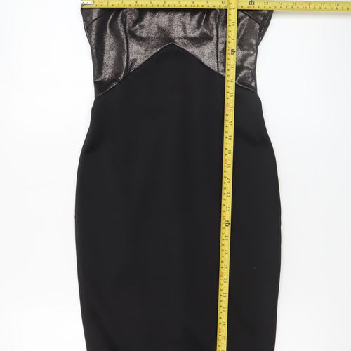 AX Paris Women’s Black Metallic Bodycon Dress Size 8 Sleeveless Knee Length