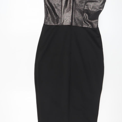 AX Paris Women’s Black Metallic Bodycon Dress Size 8 Sleeveless Knee Length