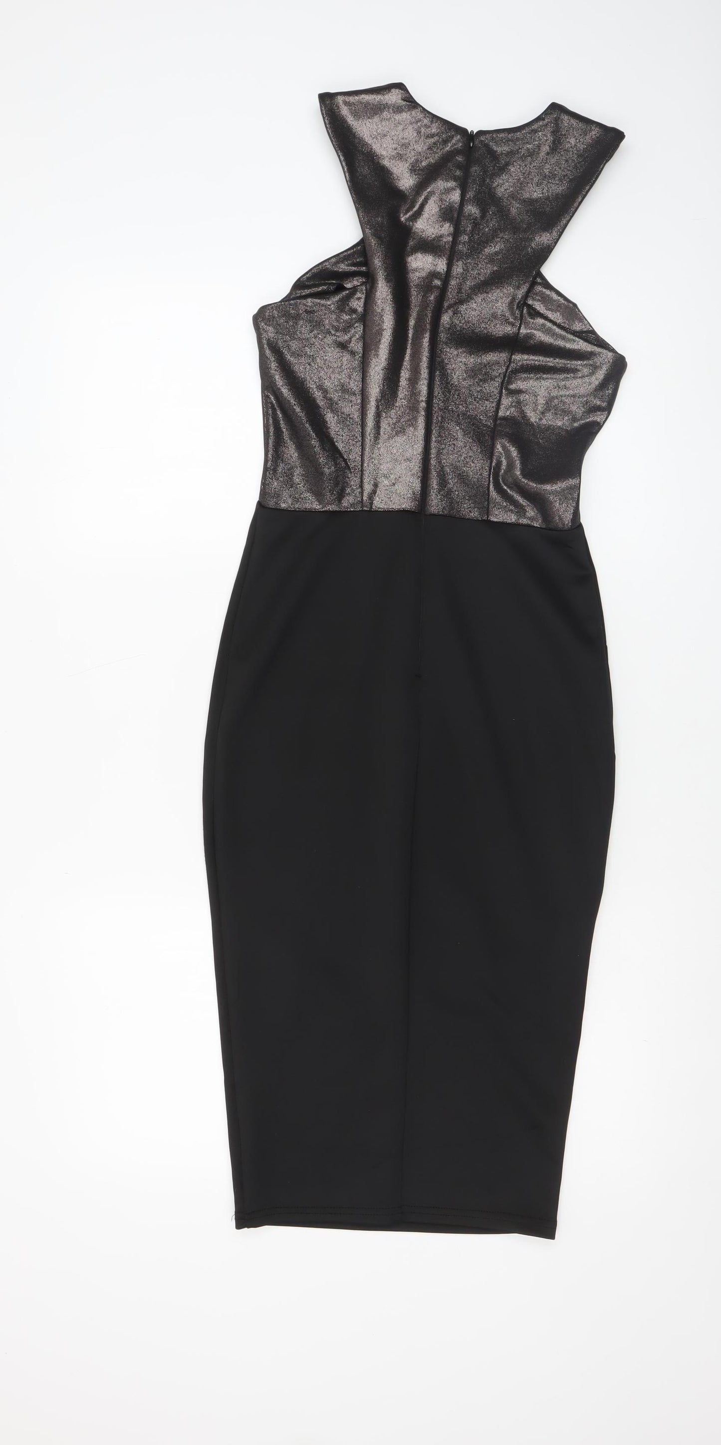 AX Paris Women’s Black Metallic Bodycon Dress Size 8 Sleeveless Knee Length