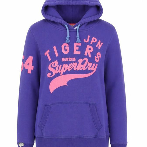 Superdry Women Purple Hoodie Small Graphic Print Pullover Cotton Blend