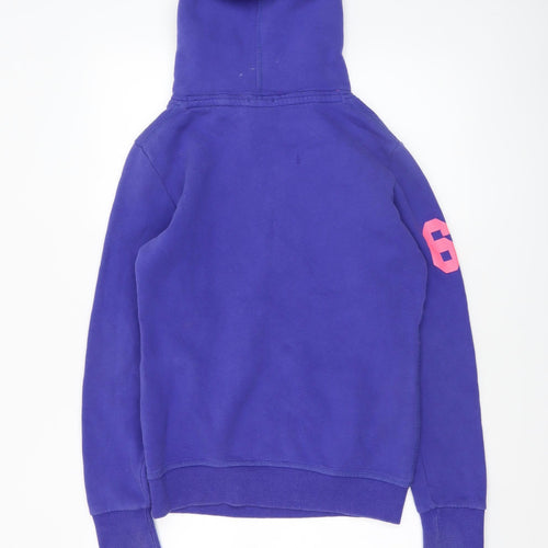 Superdry Women Purple Hoodie Small Graphic Print Pullover Cotton Blend