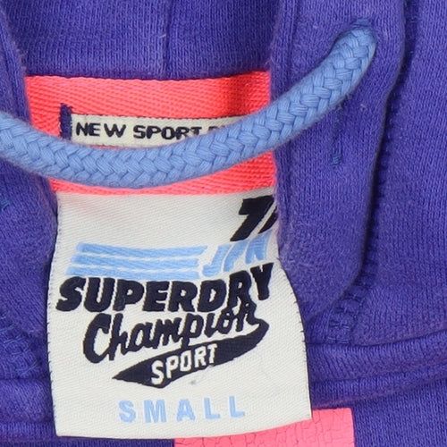 Superdry Women Purple Hoodie Small Graphic Print Pullover Cotton Blend