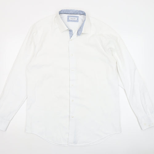 White Label Men's White Slim Fit Long Sleeve Button-Up Shirt 17in 43cm