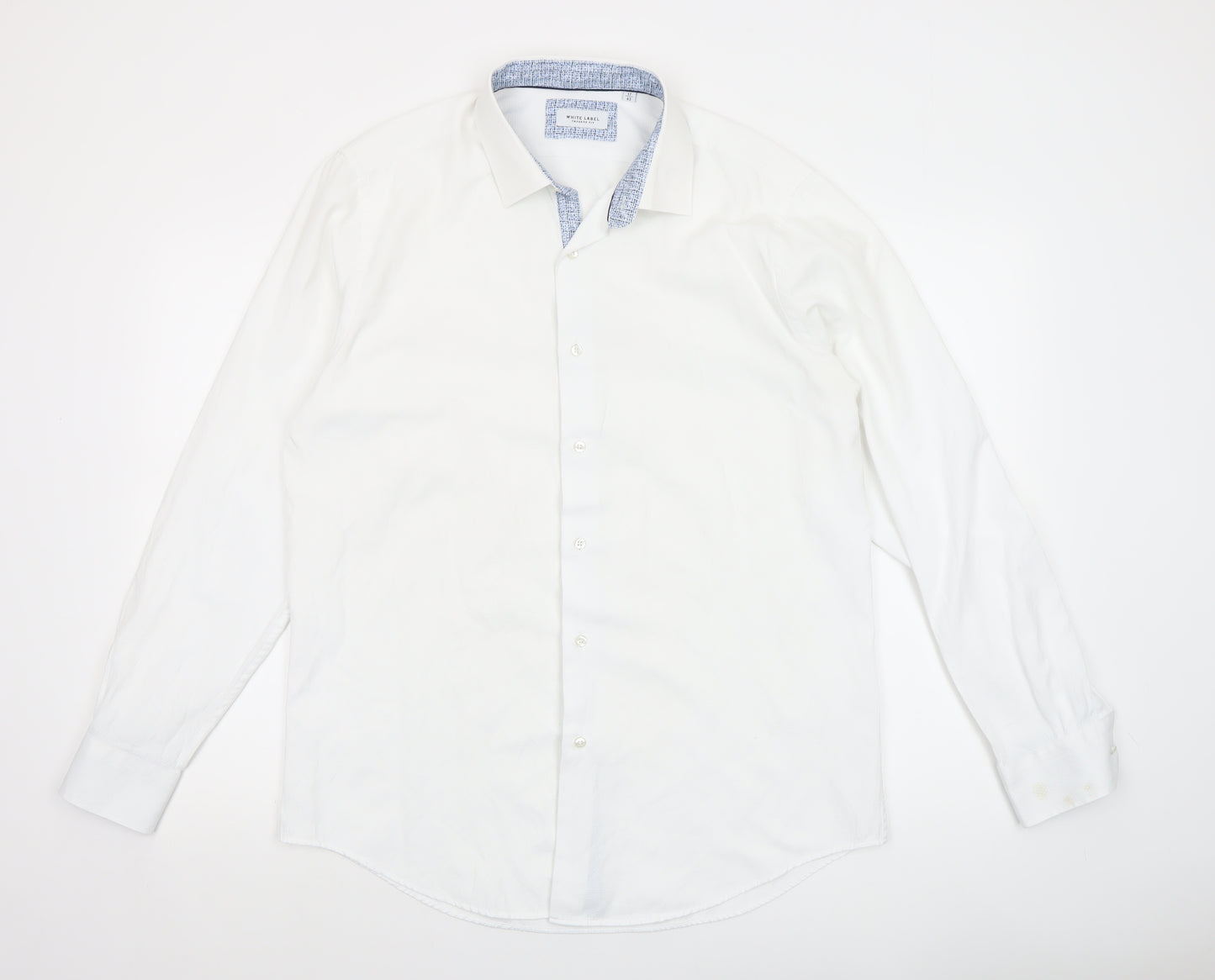 White Label Men's White Slim Fit Long Sleeve Button-Up Shirt 17in 43cm