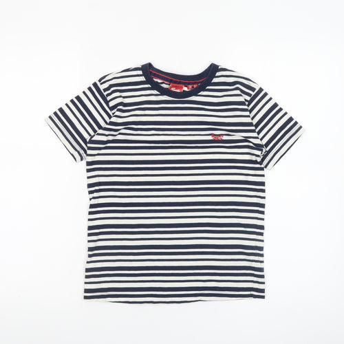Superdry Womens Blue Striped Cotton T-Shirt Size 6