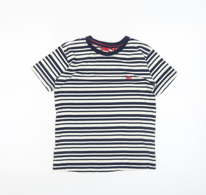 Superdry Womens Blue Striped Cotton T-Shirt Size 6