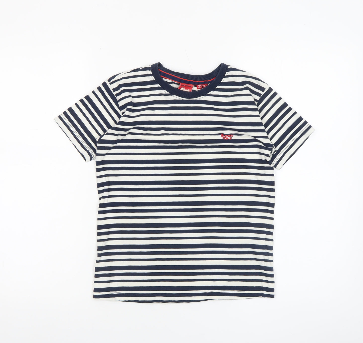Superdry Womens Blue Striped Cotton T-Shirt Size 6