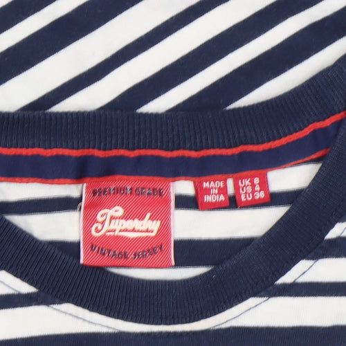 Superdry Womens Blue Striped Cotton T-Shirt Size 6