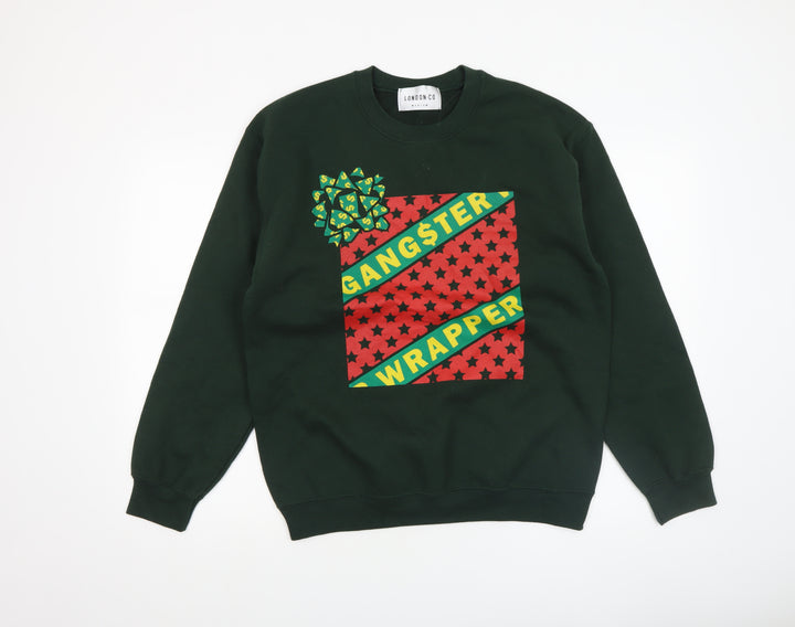 London Co Men's Green Christmas 'Gangster Wrapper' Pullover Sweatshirt Medium