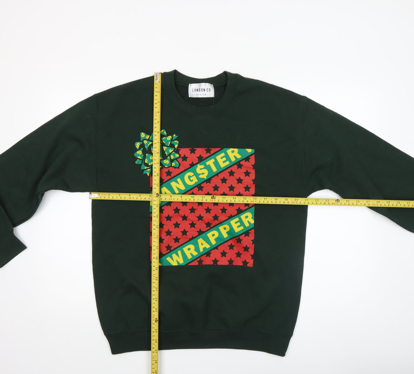 London Co Men's Green Christmas 'Gangster Wrapper' Pullover Sweatshirt Medium