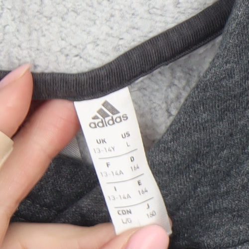 Adidas Boys Grey Pullover Hoodie Size 13-14 Years Lined Cotton Blend