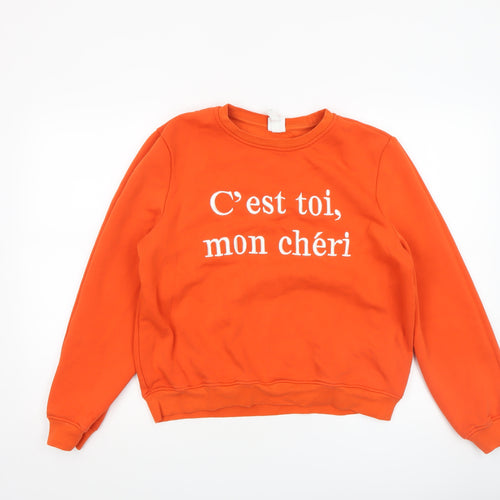 H&M Women Orange Medium Pullover Sweatshirt Crew Neck Cotton Blend