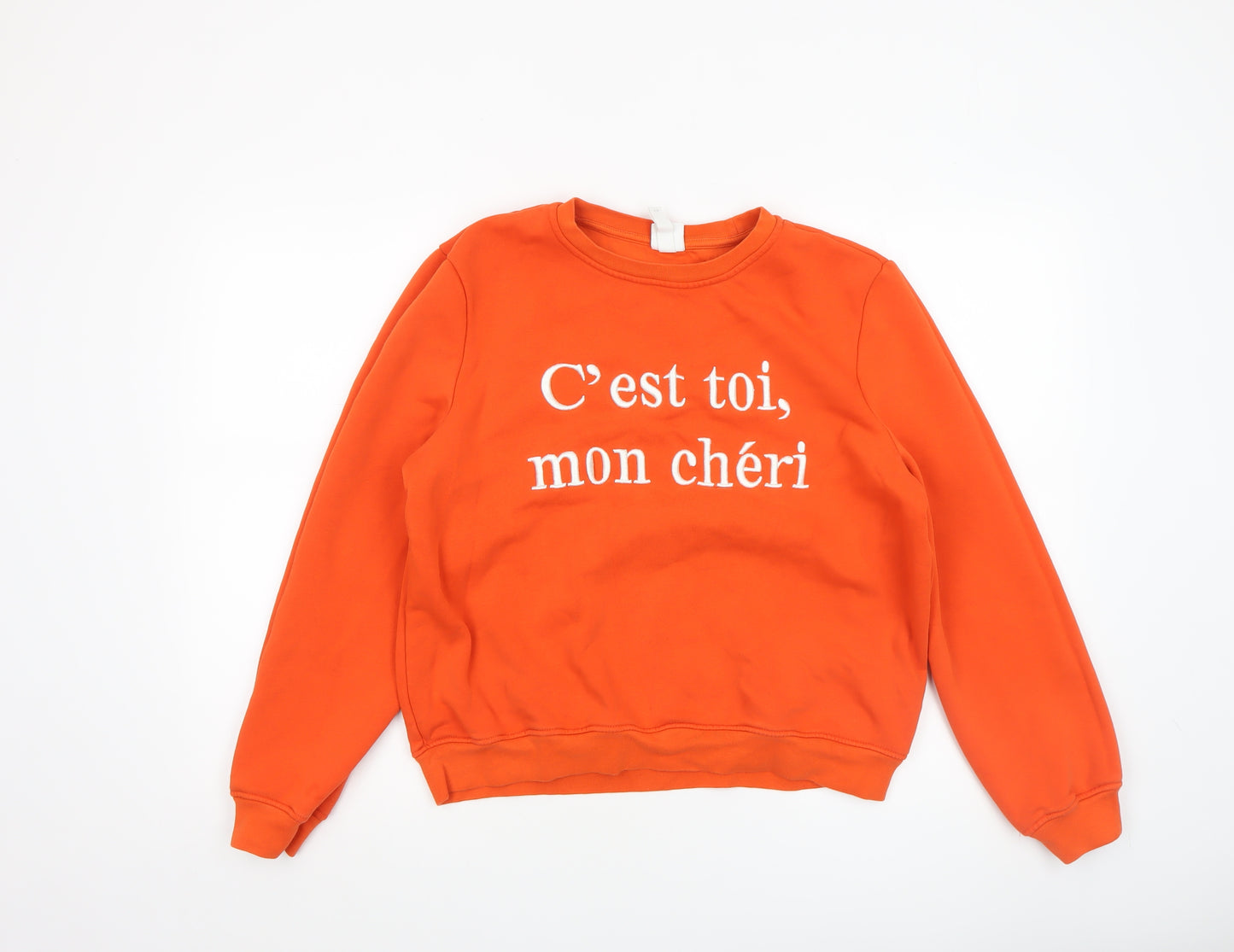 H&M Women Orange Medium Pullover Sweatshirt Crew Neck Cotton Blend