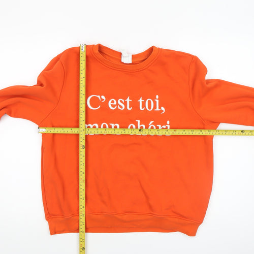 H&M Women Orange Medium Pullover Sweatshirt Crew Neck Cotton Blend