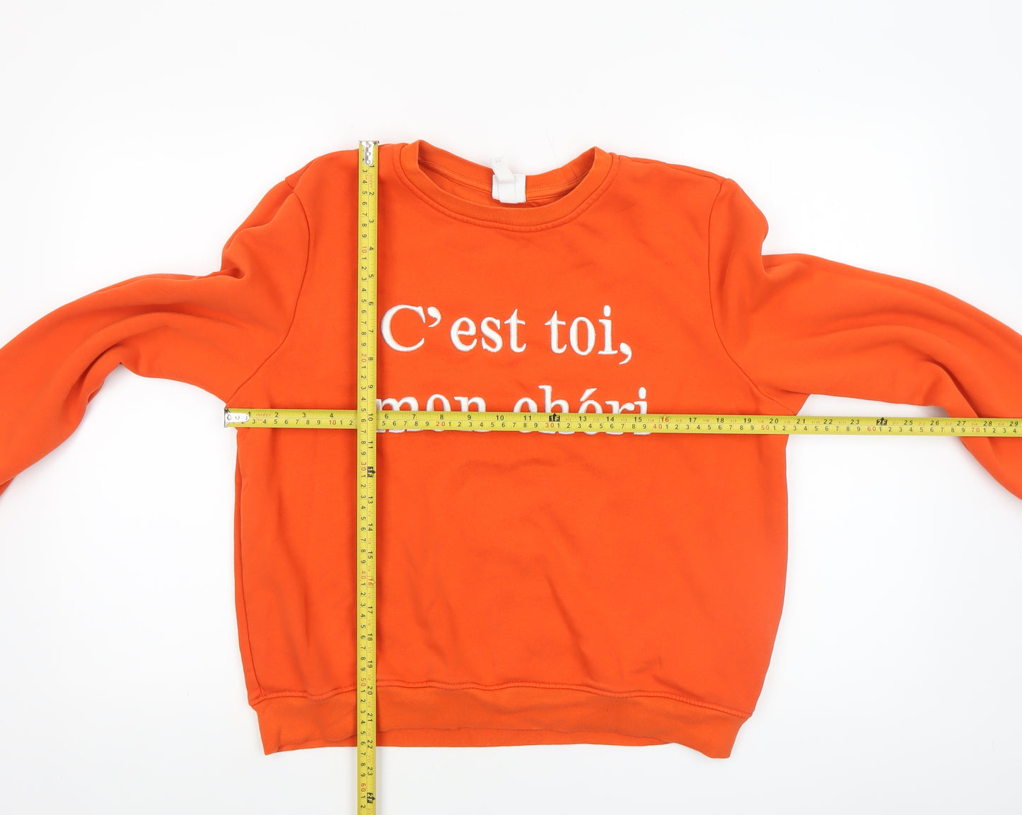 H&M Women Orange Medium Pullover Sweatshirt Crew Neck Cotton Blend