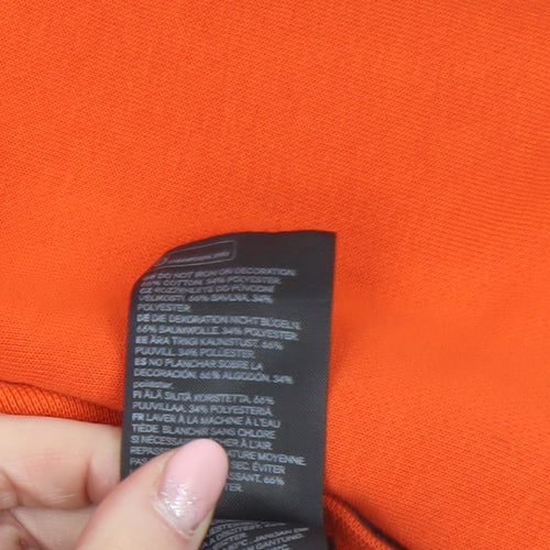 H&M Women Orange Medium Pullover Sweatshirt Crew Neck Cotton Blend