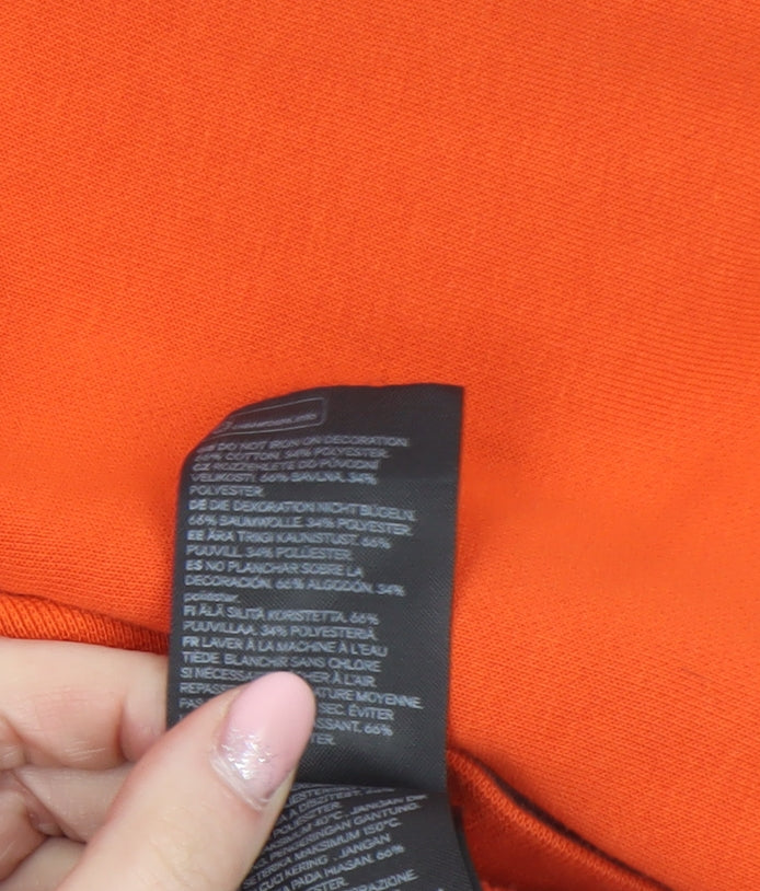 H&M Women Orange Medium Pullover Sweatshirt Crew Neck Cotton Blend