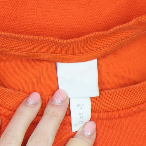 H&M Women Orange Medium Pullover Sweatshirt Crew Neck Cotton Blend