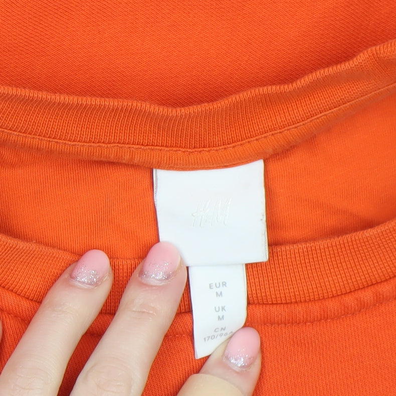 H&M Women Orange Medium Pullover Sweatshirt Crew Neck Cotton Blend