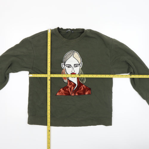 Zara Women Green Graphic Art Sweatshirt Size S Crew Neck Pullover